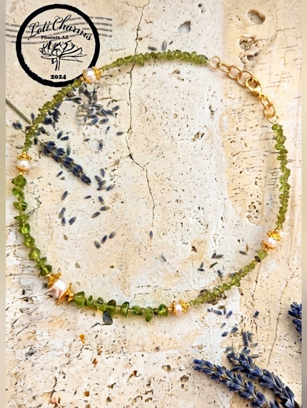 Peridot & Freshwater Pearls In Classic Gold Plated Necklace / Choker & Earrings